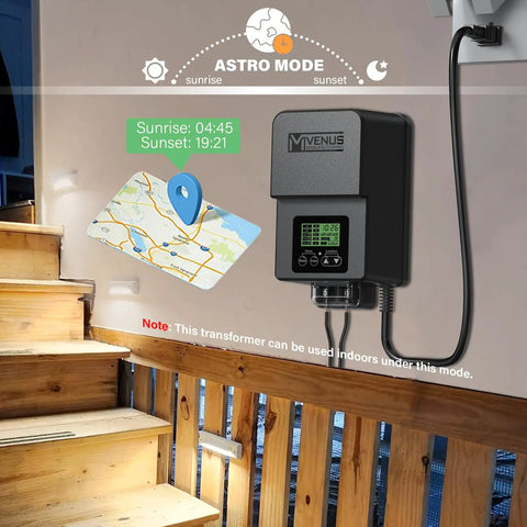 Outdoor Low Voltage Landscape Transformer 200W With Timer And Built In Photo Sensor 120V AC To 12V 15V AC For LED Spotlight And Pathway Garden Lighting Four Modes Auto Timed Astronomical With On Off