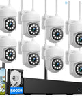 Wireless Home Security Camera System With 8 PTZ Outdoor Cameras And 16CH NVR, 355 Degree Pan Tilt Auto Tracking
