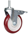 Bad Boy Heavy Duty 5 Inch Swivel Stem Casters 900 Lbs Capacity 360 Slick Rolling Wheels With Dual Safety Locks For Utility Carts And Gear Transfers Pack Of Four Bold Red close-up image of caster wheel with swivel stem and red rubber tread.