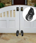 Heavy Duty Gate Wheels For Wooden And Metal Gates Adjustable Gate Casters installed on white double doors