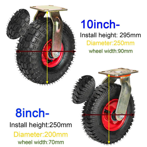 Heavy Duty Swivel Caster Replacement Wheel With Locking Brake And Thick Natural Rubber Tread Rolls Buttery Smooth on Rough Surface 10 inch 8 inch