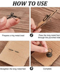 Instructional guide on using 80 Pieces Two Styles Metal Brad Fasteners With Pull Rings Antique Bronze in cardboard crafting.