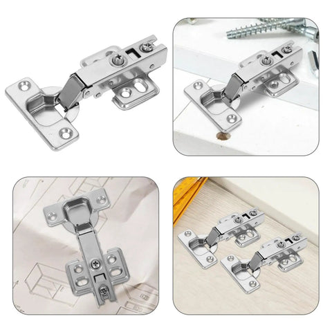 Soft Close Concealed Cabinet Hinges Set For Frameless Cabinets showcasing cold rolled steel hinges on various surfaces, 2 pack