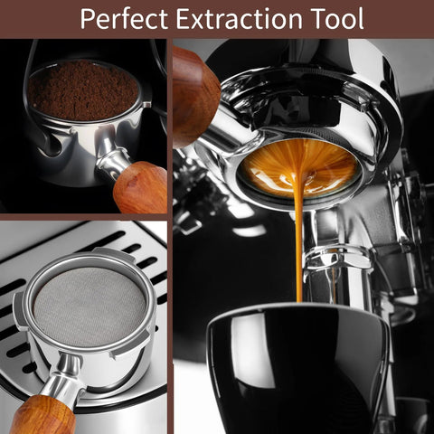 51mm bottomless 3-ear portafilter with puck screen and wooden handle for CASABREWS CM5418 espresso machines