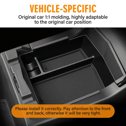 Subaru Forester Center Console Organizer 2025 2026 ABS Armrest Tray Insert installed view with compartments and non-slip liner