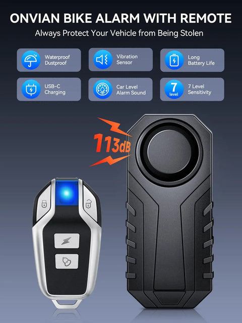 Upgraded Wireless Bike Alarm With Rechargeable Battery, Vibration Motion Sensor Anti Theft, IP65 Waterproof Motorcycle Alarm With Remote, Ideal For E Bikes, Scooters, Cars And Any Two Wheeler