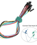 10 Piece Mini SMD IC Test Hook Clip Kit with five color silicone jumpers for logic analyzers and multimeters electrical testing.