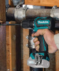 Killer Cordless Driver Drill Packing 12 Volt Max Brushless Power With Precision Chuck And Featherlight Frame For Snug Workspaces And Serious Grinds Daily in use, drilling into wooden beam.