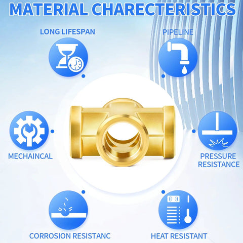 Material characteristics of Brass Four Way NPT Female Cross Fitting With Four One Quarter Inch Ports showing longevity, resistance, and durability.