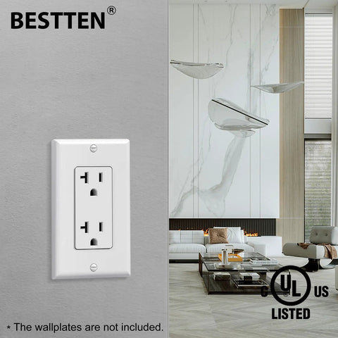 10 Pack Decorator Wall Receptacle Outlet 20 Amp 125V 2500W Non Tamper Resistant UL Listed White installed in room