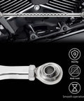 Chrome Gear Shift Linkage Replacement For Harley Softail Dyna Touring Road King Electra Street Glide Tri Glide 1986 And Later Billet Aluminum Build Smooth Shifting Easy Adjustment Slick Chrome Finish, chrome billet linkage close-up