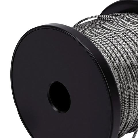 Close-up of 1.5mm 304 stainless wire rope spool, part of 1.5mm 304 Stainless Wire Rope 100m Kit With 100 Aluminum Crimping Sleeves For Outdoor Hanging