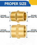 Brass Pipe Fittings Set 3/4 Inch Male To 3/4 Inch Female NPT Hex Nipples 10 Pack diagram