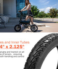 14x2.125 Inch Tire And Tube Set For 57-254 E-Bike Replacement Tires Pack Of 2 Sets With Non Slip Deep Tread To Beef Up Your Ride Fits Folding Electric Bikes E Trikes Scooters And 14 Inch Wheel Applications, 14x2.125 tire close-up