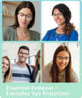 Safety glasses collage showing four people wearing square, anti-fog eyewear for everyday protection