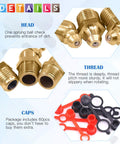 180Pcs SAE Brass Hydraulic Grease Fittings Kit Pro Grade with red black caps, showing head design, thread details, and caps.