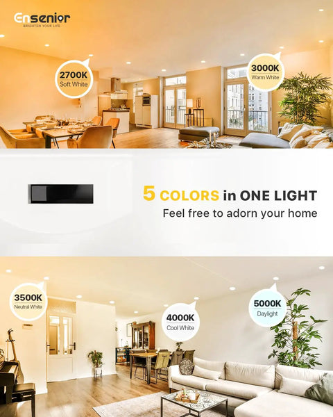 Living room with adjustable 4 Pack LED Can Lights Dimmable Retrofit Recessed Lighting With Adjustable 2700K To 5000K Color Temperature