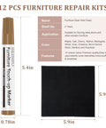 Top Drawer Wood Furniture Touch Up Markers Set Comes With Twelve Realistic Blend Pens Plus A Suede Rag displayed with size details.