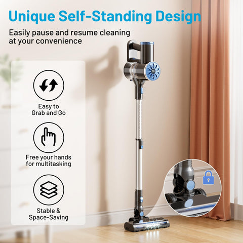 Cordless Vacuum Cleaner With Self Standing Design And LED Display 6 In 1 Rechargeable Upright Vacuum for home use.