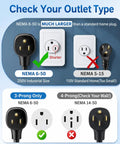 Visual comparison of NEMA 6-50 and NEMA 5-15 plug types showing size difference for Heavy Duty Nema 6 50 Adapter For Tesla Gen 2 Mobile Connector 240V 32A Ev Charger.