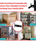 Heavy Duty Furniture Wall Anchors For Baby Proofing With Solid Anti Tip Grip To Keep Little Explorers Safe And No Sweat Mount For Couches Dressers Bookshelves Plus Rugged Steel Plates For Total Lock Down displayed with a baby's cot, storage shelves, bookcase, and nightstand.