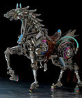 Steampunk Mechanical Horse Puzzle Kit With Movable Joints, 1500 Plus Stainless Steel Parts, side view of intricate gearwork.