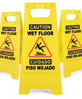 24 Inch Caution Wet Floor Sign 3 Pack Bright Yellow A Frame Double Sided Safety Warning Signs Bilingual For Commercial Use