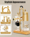 Retro Siphon Coffee Maker With Dope Vacuum Brewer Vibe, Belgian Royal Family Style, Elegant Gold Finish on display.