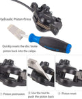 Hydraulic Piston Press For Bike Disc Brakes Repair Kit, 4-piece set with rotor truing fork and disc gap regulators, close-up view