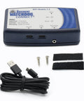 Wireless Monitoring Hub For Battery Backup Sump Pumps Pushing Instant Phone Alerts with USB cable and mounting hardware.