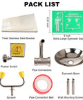 Emergency Eye Wash Station Wall Mounted With Double Nozzle Filtered Water Flow For Fast Eye Irrigation High Risk Workplace First Aid Easy Installation Clear Signage Reliable Eyewash System For Immediate Flush And Safety components pack including stainless steel bracket, nozzle, pusher switch, etc.