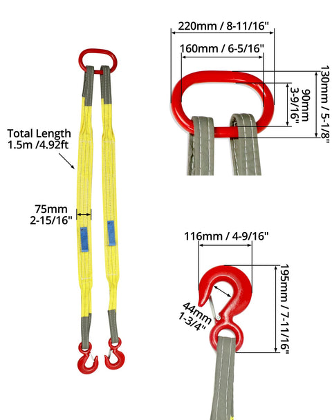 Heavy Duty Two Leg Bridle Web Sling With 4.92 Foot Length And 13227 Lb Capacity For Safe Lifting And Rigging In Construction Warehousing