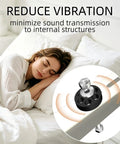 Heavy Duty Mini Split Wall Mount Bracket vibration reduction feature illustration with sleeping woman highlighting noise minimization.