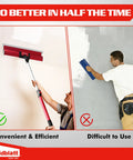 Comparison of a Drywall Skimming Blade Handle Adapter With Quick Release Design and manual smoothing, showing ceiling use.