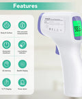 Touchless Digital Forehead Thermometer For Adults And Kids At Home Non Contact Infrared Reading Quick Fever Alerts Safe Easy To Use Temperature Checker, purple handheld