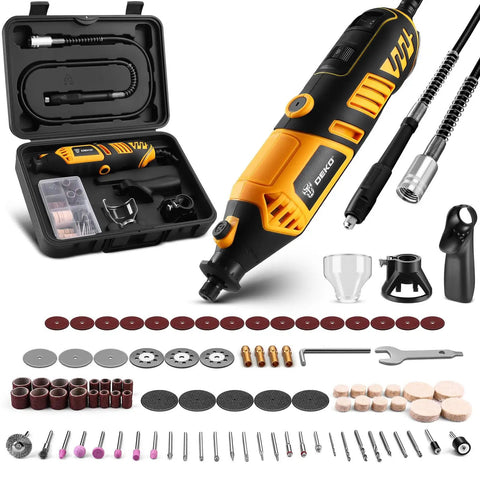 Go-To Power Hand Rotary Tool Kit With Variable Speed 8000 To 35000 RPM, Flex Shaft Attachment, Electric Grinder Drill Set displayed