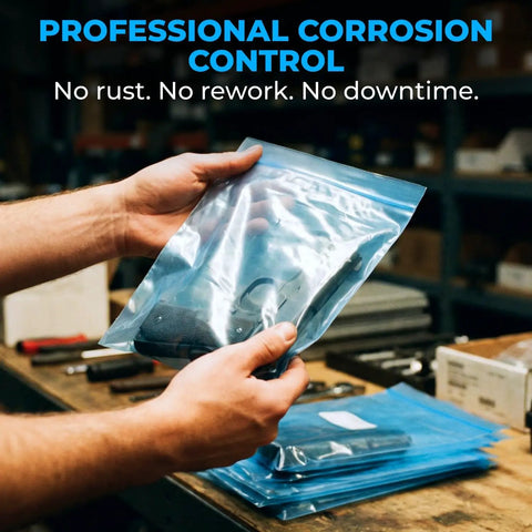 Heavy Duty Reclosable Poly Bags 8x10 Inches Pack of 15, 4 Mil Thick, Rustproof Shield With Vapor Corrosion Inhibitor, Fits Metal, Electronics, Machinery, Automotive Parts, Waterproof Packaging for Long-Lasting Protection