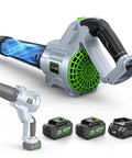 Cordless Leaf Blower With 680 CFM, 2x 4.0Ah Batteries And Charger, 5 Speed Brushless Motor displayed with accessories