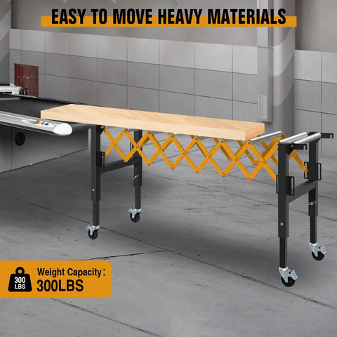 Adjustable Conveyor Roller Stand With Four Smooth Rolling Casters For Infeed And Outfeed, Expandable Gravity Conveyor, 300 Lb Capacity
