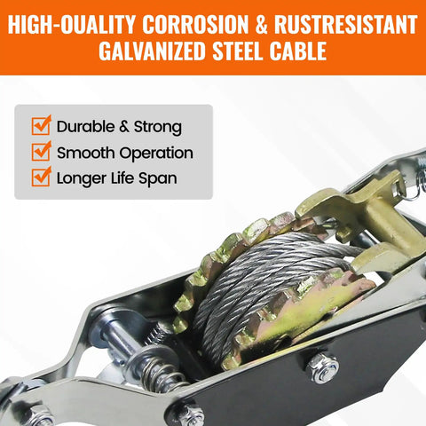 2 Ton Heavy Duty Come Along Winch With Ratchet Chain For Quick Lifts And Steady Pulls In The Garage Or On The Job Site A Solid Workhorse For Light To Medium Duty Towing And Lifting Tasks, galvanized steel cable and hooks
