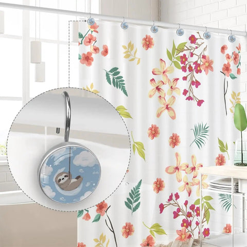 12 Pcs Totally Adorable Sloth Shower Curtain Hooks With Clouds Set For Decorative Animal Motif Rust Proof Glide Smoothly Durable Resin And Stainless Steel Rings For Universal Fit On Bathroom Curtain Rods showing one hook detail