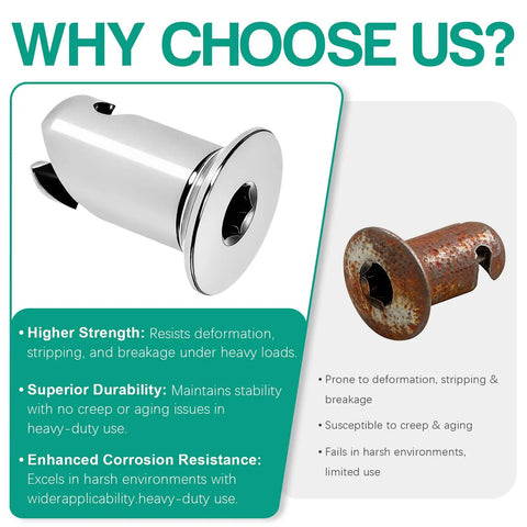 Comparison of 7/16 Inch Stainless Steel Quarter Turn Dzus Button Fasteners Point Five Inch Grip with tough chrome finish and a rusty fastener.