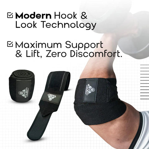 41 Inch Elbow Wraps For Weightlifting For Lifters Pair With Stretchable Breathable Compression Strap For Bench Press And Powerlifting Supports Elbow Joint Stability During Presses For Men Black
