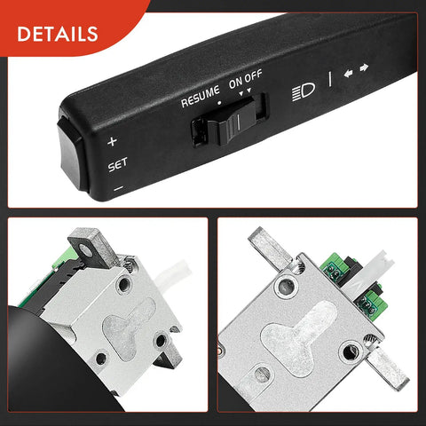 Close-up views of Volvo VNL VN Turn Signal Switch Multi Function for 2005 to 2012 trucks, highlighting control panel and mounting components.