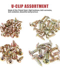 170 Piece U Nut Clips Assortment Kit With Zinc Plated Phillips Screws Black Phosphate Finish Rust Resistant Auto Body Trim Fasteners close-up view of zinc plated screws