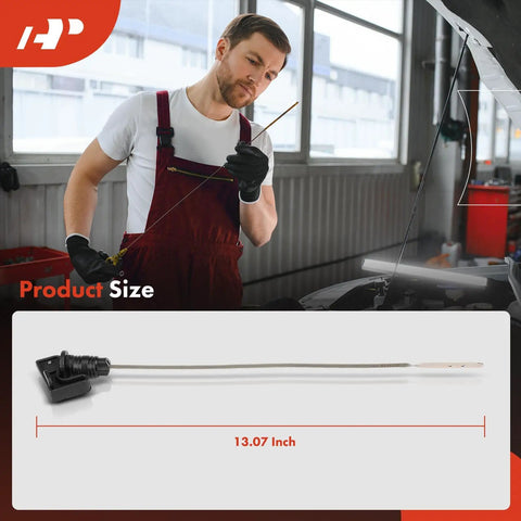 Mechanic using Engine Oil Dipstick For Polaris ATVs And UTVs Compatible With General 1000 Pro XD in garage, 13.07 inch size displayed