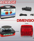 Magnetic wireless trailer taillight kit with red LED taillight, 4.21in square housing, 12V plug, IP67 waterproof