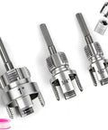 Three Piece PVC Pipe Threading Tool Set For One Half Inch, Three Quarter Inch, And One Inch Pipes With Dual Internal And External Threaders