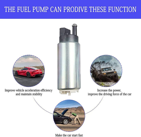 255LPH Electric Fuel Pump High Flow Replacement With Installation Kits For Cars And Trucks Drop In Direct Fit OE Tested 100 Percent New Includes Rubber Hose And Wiring Harness Ready For Quick Install in featuring installation effects on vehicles
