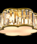 Glow Up Your Space With A Luxe Crystal Flush Mount Ceiling Light In Gold Finish, Modern 3 Light Fixture With Flower Drum Crystals